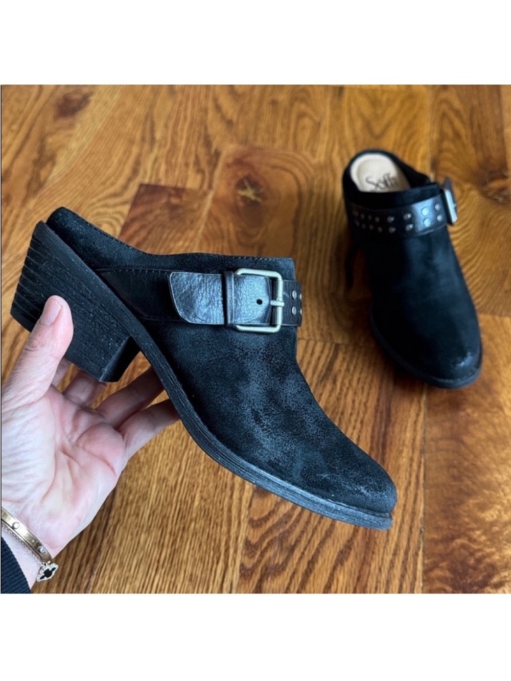 Sofft Adena Suede Leather Waterproof Mules/Clogs Sz 7.5 Cowboy Western Black